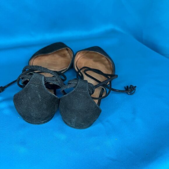 HALOGEN "Oliver" Black Flats with Ankle Ties - Picture 4 of 7